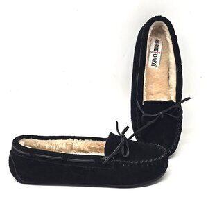 Minnetonka Cally Slippers Women’s 7 Black Suede Faux Fur Lined Moccasin 40300